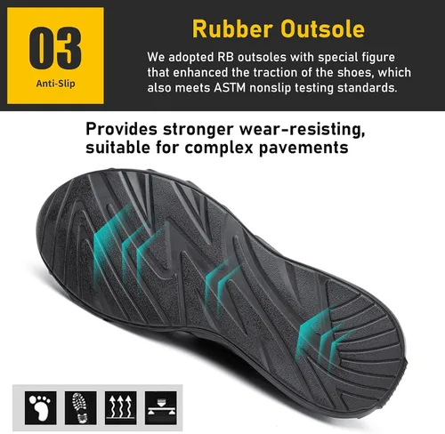 Vista 4 de Zapatos de punta de acero para hombres y mujeres, ligeras, con amortiguación de aire, antideslizantes, botas de trabajo de seguridad, zapatos