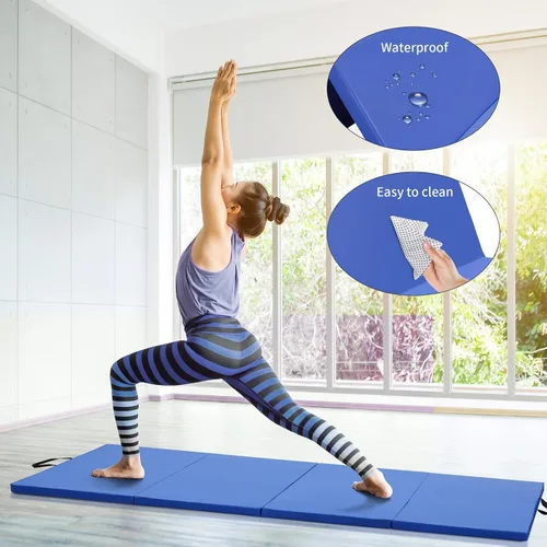 Vista 3 de ZENOVA Tapete de yoga plegable, tapete de gimnasia de 2 pulgadas de grosor para hombres y mujeres, tapete de gimnasio con asa para yoga, pilates