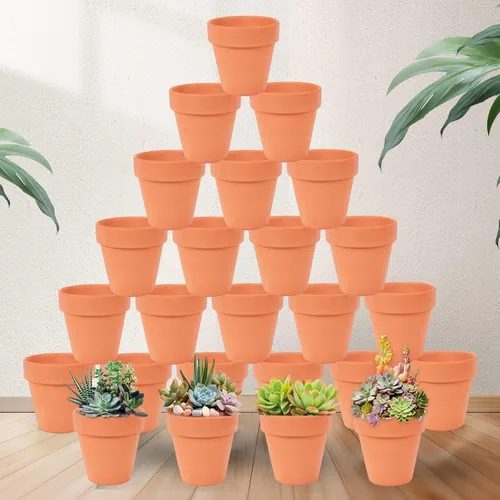 Vista 4 de Paquete de 26 macetas pequeñas de arcilla terracota de 3 pulgadas con orificio de drenaje, maceta de terracota para plantas de interior y exterior