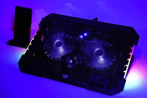 Vista 10 de Almohadilla de refrigeración para laptop de 17 pulgadas, 15.6, 14, 13, 12 pulgadas, alfombrilla enfriadora para juegos, 5 ventiladores silenciosos