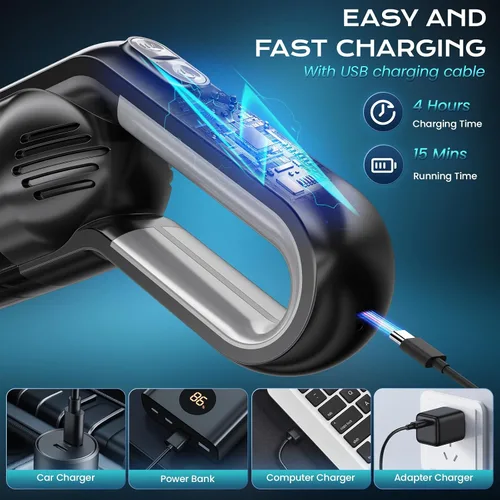 Vista 3 de Aspiradora de mano inalámbrica, aspiradora portátil para automóvil con luz LED, aspiradora pequeña recargable con potente succión, aspiradora ligera