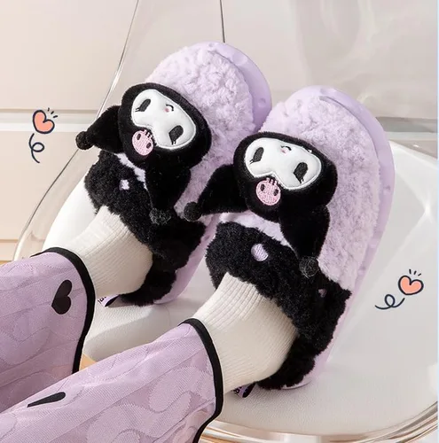 Vista 2 de Pantuflas de dibujos animados de anime, pantuflas de felpa para interiores, antideslizantes, cálidas, adecuadas para niños grandes o mujeres