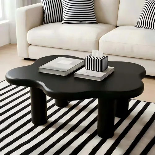 Vista 22 de WILLIAMSPACE Mesa de centro de nube de 39.7 pulgadas con chapa de madera Burl y 4 patas redondas, moderna mesa central de madera con patrón de nudo