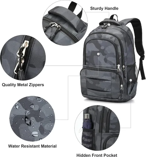 Vista 4 de rickyh style Mochila escolar bolsa de viaje para hombres y mujeres, mochila ligera para la universidad con compartimento para laptop, 22Shenhui