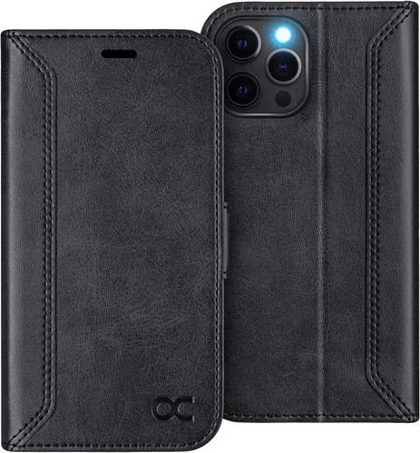 Vista 9 de OCASE Funda tipo cartera compatible con iPhone 14 Pro Max, de piel sintética, con tarjetero, soporte de bloqueo RFID
