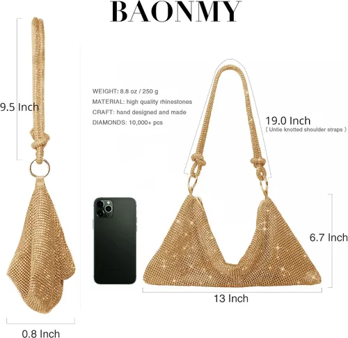 Vista 6 de Baonmy Bolso de noche con diamantes de imitación para mujer, bolso de noche con diamantes de imitación para mujer, bolso de noche para club, boda