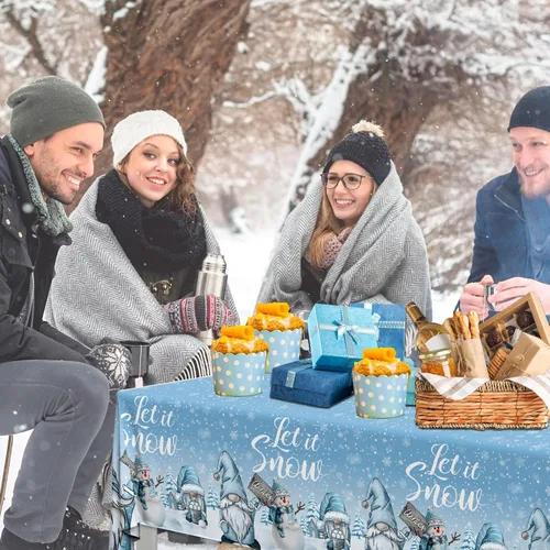 Vista 2 de Mantel de gnomo, 3 piezas, diseño de copo de nieve de Navidad, rectangular, para invierno, para suministros de fiesta, 42,590.6 in