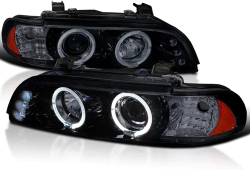 Vista 9 de SPEC-D TUNING - Faros delanteros LED de doble proyector de ojos de ángel, color negro, compatible con modelos BMW E39 serie 5 1996-2003 sin faros