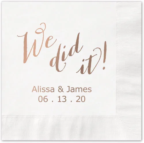 Vista 8 de We Did It - Servilletas de cóctel personalizadas, 100 servilletas negras de papel de 3 capas impresas en papel acuñado, plegadas de 4 3/4 x 4 3/4