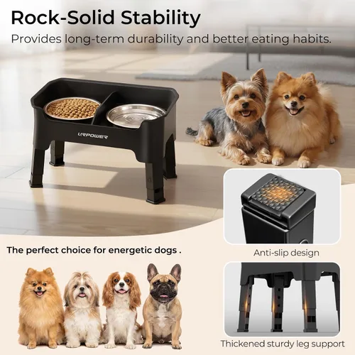 Vista 6 de URPOWER Cuencos elevados para perros a prueba de desorden, diseño de protección contra salpicaduras de pared alta, soporte elevado de 4 alturas