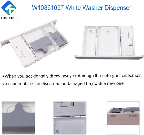 Vista 5 de W10861667 - Conjunto de cajón dispensador de arandela blanca – Reemplaza W10601851 W10777950 W10794820 compatible con lavadora Whirlpool Maytag