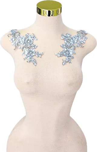 Vista 47 de Parches de cristal hechos a mano con cuentas de encaje de diamantes de imitación para accesorios de ropa de vestir (S1-champán)