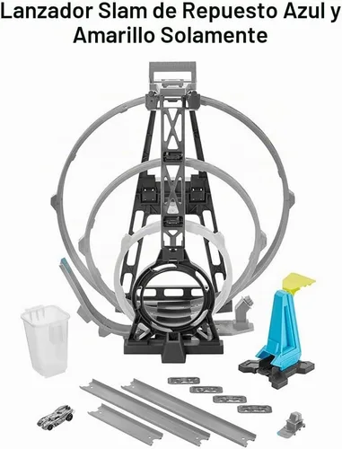 Vista 2 de Pieza de repuesto para Hot Wheels Track Builder Unlimited Triple Loop Kit Playset - GLC96 ~ Lanzador de golpe azul y amarillo de repuesto