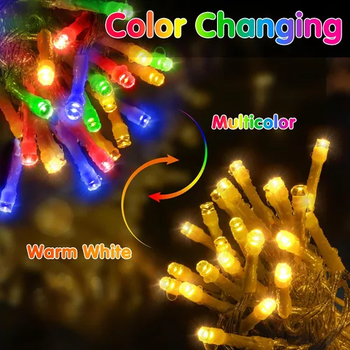 Vista 6 de KNONEW 720 luces LED de Navidad de 337 pies para exteriores, luces de cadena de alambre transparente que cambian de color con 11 modos