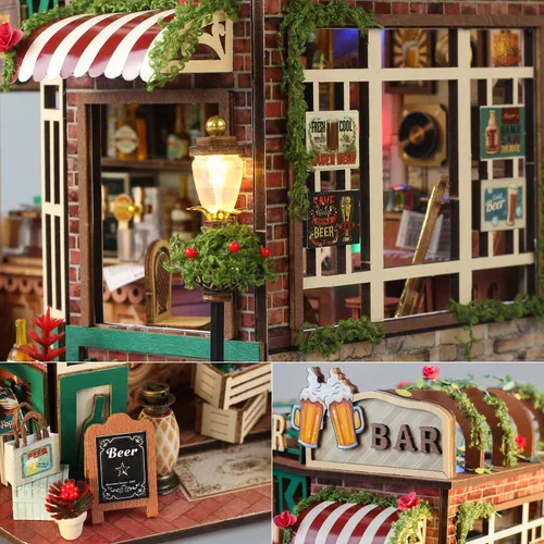 Vista 6 de TuKIIE Kit de casa en miniatura con muebles, a escala 1:24, sala creativa, mini casa de muñecas de madera, rincón de libro para niños, adolescentes