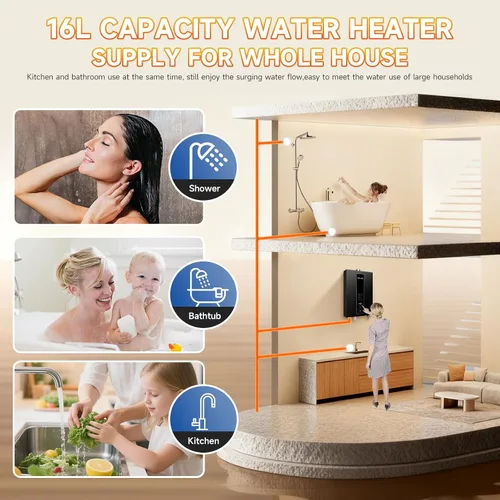 Vista 5 de Calentador de agua sin depósito de gas natural, 4.21GPM 16L para interiores, calentador de agua de propano constante, calentador de agua de gas