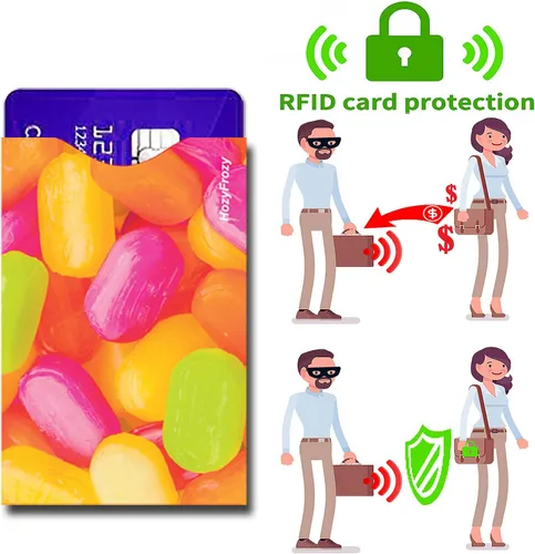 Vista 4 de 8 fundas de bloqueo RFID, protector de tarjeta de crédito, soporte antirrobo, fácil de reconocer, 8 temas diferentes, madera, mezclilla, hojas
