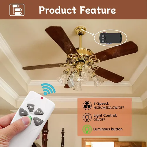Vista 2 de Kit de control remoto de ventilador de techo con receptor para Harbor Breeze, Hunter 3-Speed,Green Glow Light ON/OFF Control, with Receiver