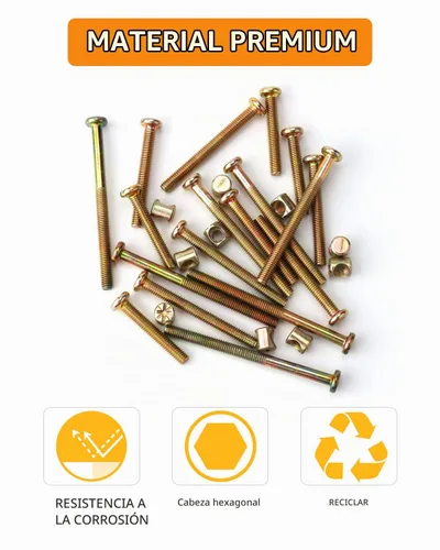 Vista 4 de Kit de Reemplazo de Tornillos y Accesorios para Cunas - Juego de 20 Pernos para Marco de Cama Infantil y Tuercas de Barril, Tornillos de Cabeza