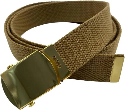 Vista 11 de Cinturón de lona para cinturón, cinturón militar, cinturón de golf, cinturón de uniforme con hebilla de latón y punta de 50 pulgadas de largo
