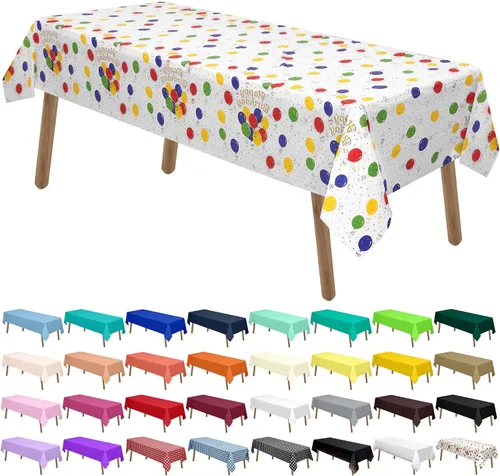 Vista 12 de Manteles de Plástico Azul Claro Paquete de 2 Cubiertas de Mesa Desechables 54 x 108 Pulgadas Manteles para Baby Shower Fiesta PEVA Manteles Azul
