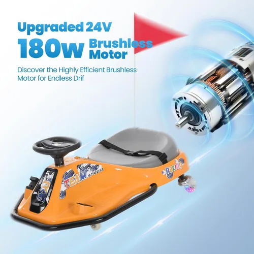 Vista 8 de 24V Go Kart eléctrico de deriva para niños de 3 años en adelante, karts de deriva con función de andar encima, ruedas brillantes mejoradas, coche