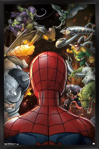 Vista 7 de Trends International Marvel Comics - Póster de pared de Spider-Man - Villains, 14.725 x 22.375 pulgadas, versión enmarcada de madera de granero