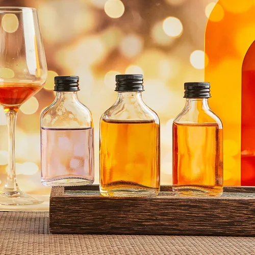 Vista 6 de Patelai 1 mini botellas de vidrio a granel con tapas, botellas de licor transparentes, botellas vacías de alcohol, embotellado de bebidas
