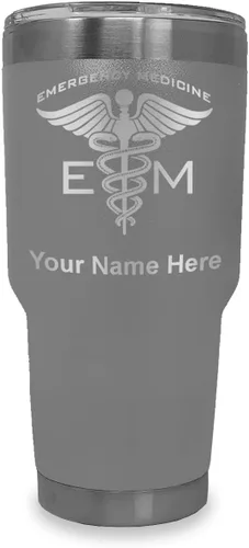 Vista 20 de LaserGram Vaso aislado al vacío de 20 onzas, medicina de emergencia, grabado personalizado incluido (gris) Engraved Gift for Doctors, Vacuum