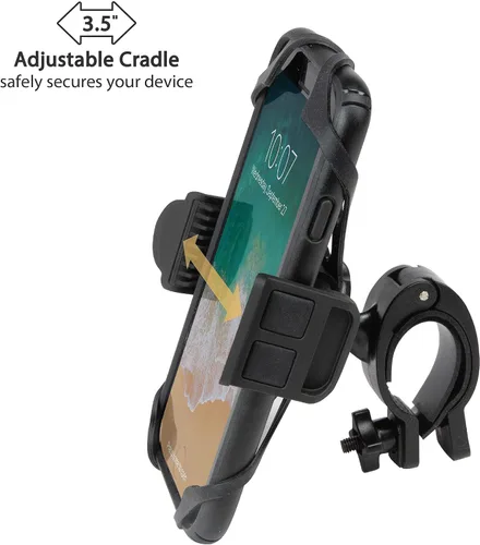 Vista 2 de Scosche HDM3SM-RP Soporte para manillar de bicicleta con soporte universal para teléfono, bandas de seguridad elásticas y abrazadera ajustable