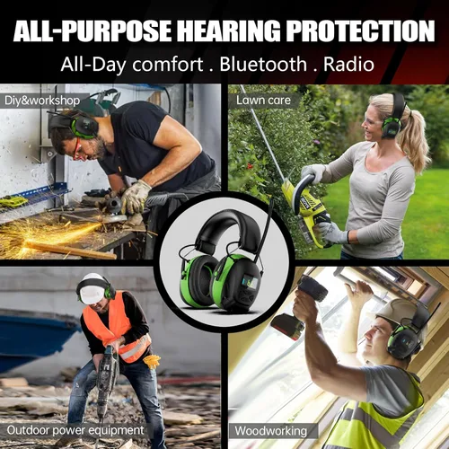 Vista 7 de Bluetooth 6.0 AM/FM Hearing Protection, Radio Headphones with Digital Display, 30 SNR Noise Reduction Safety Earmuffs with Rechargeable 2000 mAh
