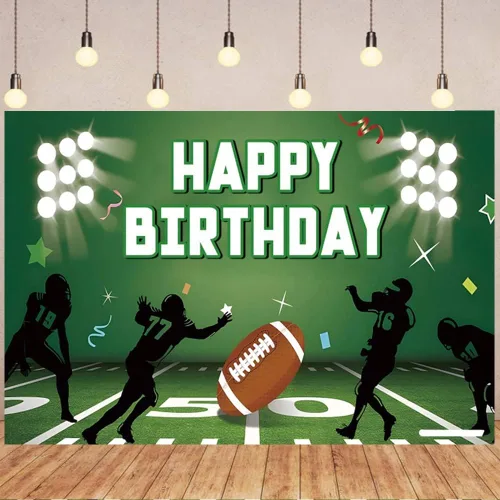 Vista 2 de Telón de fondo de fútbol americano de 5 x 3 pies, tema de fútbol americano para niños, decoración de fiesta de cumpleaños, telón de fondo de rugby