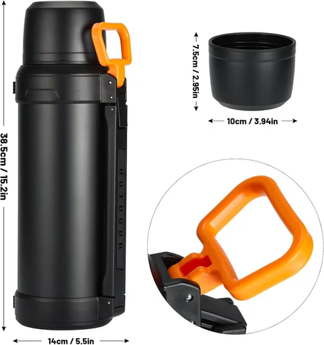 Vista 5 de 88oz Botella grande de termo para café para viajes, botella de agua de acero inoxidable aislada de 2500ml con taza y asa, jarra de agua para bebidas