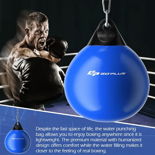 Vista 8 de Goplus Bolsa de Agua Aqua, Bolsa de Boxeo Pesada de 180 Libras de 21 Pulgadas / 110 Libras de 18 Pulgadas con Cadena Metálica Ajustable, Manguera