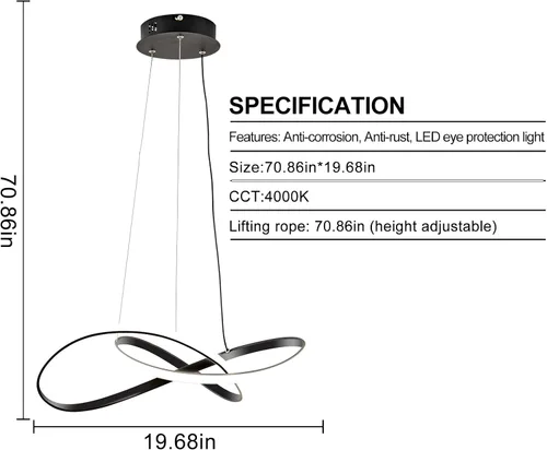 Vista 4 de Lámpara colgante LED moderna, lámpara de techo negra contemporánea con luces de anillo irregular para comedor, sala de estar, recámara, isla