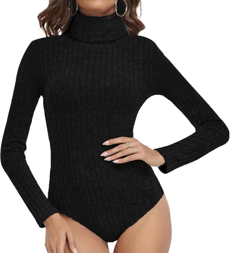 Vista 2 de LAOLASI Body de manga larga para mujer, de punto acanalado, ajustado, casual, básico, elástico, para uso diario
