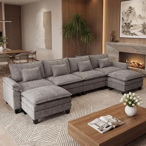 Vista 41 de URRED - Sofá seccional modular Cloud, sofá moderno en forma de L de 87" con profundidad de asiento con otomana y almohadas, ultra cómodo sofá