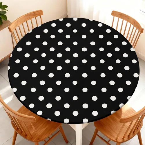 Vista 15 de Mantel redondo ajustable con diseño de borde elástico, impermeable, resistente a las manchas, lavable, se adapta a mesas redondas de 32 a 36