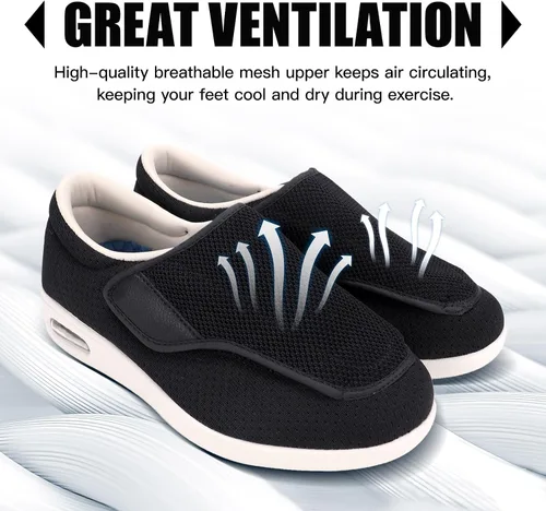 Vista 4 de Zapatos para diabéticos elegantes para hombre, con cierre ajustable, de ancho extraancho, con cierre ajustable, ligeros, transpirables, de malla