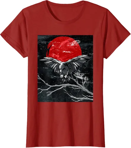 Vista 46 de Red Moon Raven - Camiseta japonesa de cuervo negro, Negro, S