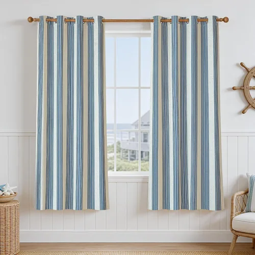 Vista 13 de DriftAway Chris Linen - Cortinas opacas con capa térmica y reductora de sonido, 63 pulgadas de largo para dormitorio, cortinas estampadas a rayas