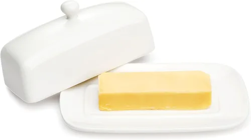 Vista 12 de Sweese Mantequillera con tapa, manteca de porcelana, soporte para mantequilla de 7.8 pulgadas con cubierta de asa, recipiente de mantequilla Beige