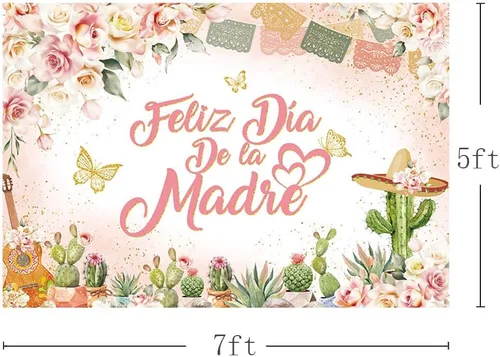 Vista 5 de MEHOFOND Fondo de feliz día de la madre, decoración mexicana para el Día de la Madre, fondo floral rosa para cabina de fotos, cartel de fiesta