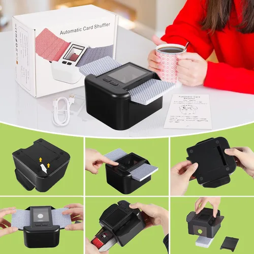Vista 8 de M1 - Barajador de tarjetas automático recargable con modo automático y manual, bajo ruido, batería incorporada de 2000 mAh, máquina barajadora Negro