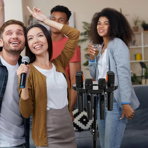 Vista 4 de Soporte universal para micrófono, bandeja antideslizante para soporte de micrófono, estudio y karaoke en casa