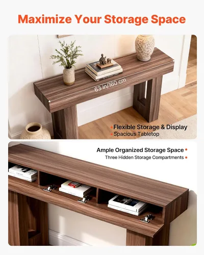 Vista 5 de VEVOR Mesa de consola, mesa de entrada de 63 pulgadas, mesa rectangular de madera, mesa de sofá estrecha detrás del sofá, mesas de consola