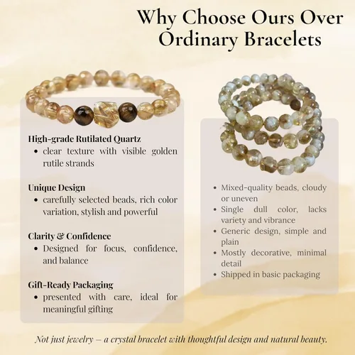 Vista 7 de Pulsera de cuarzo rutilado dorado y cristal curativo de ojo de tigre, diseño de cuentas de energía natural y atracción de riqueza, regalo