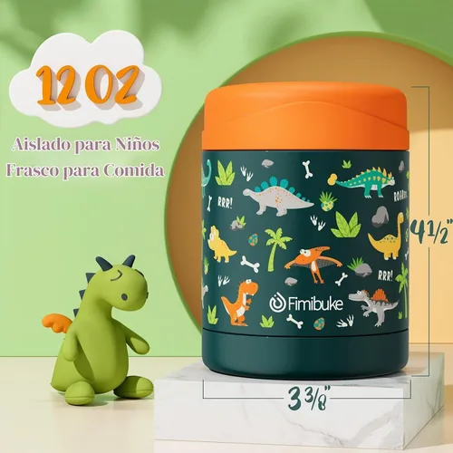 Vista 2 de Fimibuke Tarro de Comida Aislado para Niños, 12 OZ Libre de BPA Boca Ancha Acero Inoxidable al Vacío Tarro de Almuerzo para Comida Caliente y Fría