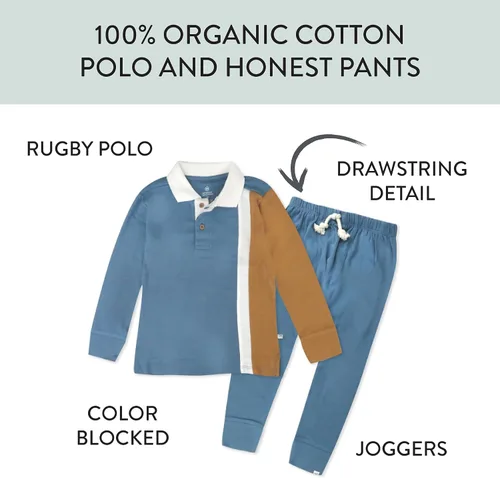 Vista 3 de HonestBaby Playwear Outfit Sets Tops and Bottoms 100% Organic Cotton for Baby and Toddler Boys, Unisex