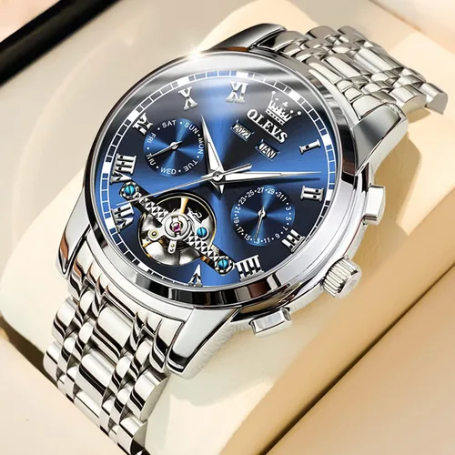 Vista 3 de OLEVS Reloj automático (no requiere batería) Relojes de pulsera para hombre, relojes mecánicos de cuerda automática, reloj clásico de esqueleto